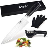 ayfa 8-inch damascus steel chef's knife - japanese vg10 blade, includes 3-stage knife sharpener & resistant glove logo