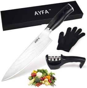 img 4 attached to AYFA 8-inch Damascus Steel Chef's Knife - Japanese VG10 Blade, Includes 3-Stage Knife Sharpener & Resistant Glove
