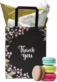 img 2 attached to 🛍️ 50 Pack of Medium-Sized Black Thank You Gift Bags with Handles - Floral Design | Perfect for Business Boutique, Wedding Favors, Retail Shopping, and Goody Bags
