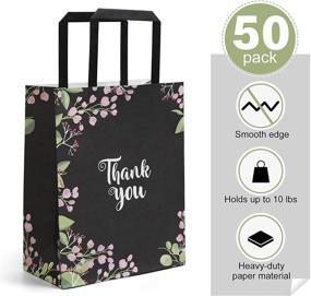img 1 attached to 🛍️ 50 Pack of Medium-Sized Black Thank You Gift Bags with Handles - Floral Design | Perfect for Business Boutique, Wedding Favors, Retail Shopping, and Goody Bags