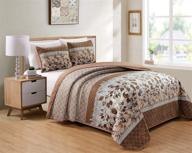 🌺 premium reversible quilted coverlet set - luxurious home collection with exquisite floral prints in taupe beige brown, light blue, and rust - king/california king size logo