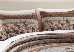 img 2 attached to 🌺 Premium Reversible Quilted Coverlet Set - Luxurious Home Collection with Exquisite Floral Prints in Taupe Beige Brown, Light Blue, and Rust - King/California King Size