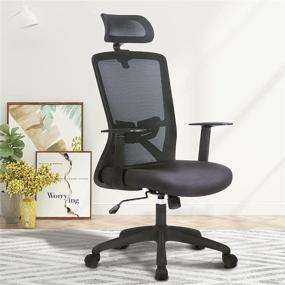 img 4 attached to 🪑 Black Ergonomic High Back Home Office Chair with Mesh, Lumbar Support, Headrest, and Swivel Motion - Executive Rolling Computer Task Chair