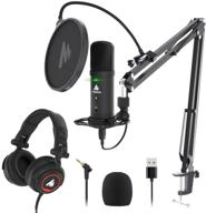 🎙️ maono au-pm401h usb podcast microphone and headphone set - zero-latency monitoring, 192khz/24bit pc condenser mic with mute button for recording, voice over, streaming logo