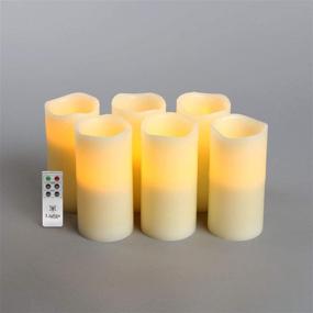 img 2 attached to 🕯 Set of 6 Flameless LED Candles with Remote Control - Real Wax, 3" x 6" Ivory Pillar Candles with Warm White Flickering Lights - Perfect for Wedding, Winter Decor - Timer and Batteries Included