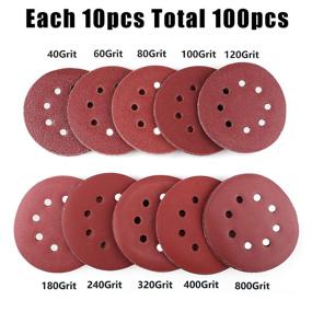 img 3 attached to 🔄 LotFancy 100PCS 5 Inch 8 Hole Sanding Disc - Assorted Grit 40 60 80 100 120 180 240 320 400 800, Hook and Loop Sandpaper, Random Orbital Sander Pads