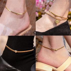 img 1 attached to Premium SHOWNII Initial Heart Anklets: Stylish 14K Real Gold Plated Foot Snake Chain Bracelets for Women & Teens - Adjustable, Letter-Engraved Beach Accessories to Impress