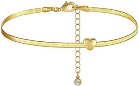 img 4 attached to Premium SHOWNII Initial Heart Anklets: Stylish 14K Real Gold Plated Foot Snake Chain Bracelets for Women & Teens - Adjustable, Letter-Engraved Beach Accessories to Impress