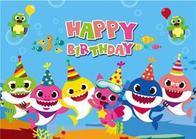 img 4 attached to 🦈 Baby Shark Family Cartoon Animals Theme Photo Background - Boy and Girl Happy Birthday Party Photography Backdrops 5x3ft Studio Props Booth Vinyl