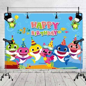 img 2 attached to 🦈 Baby Shark Family Cartoon Animals Theme Photo Background - Boy and Girl Happy Birthday Party Photography Backdrops 5x3ft Studio Props Booth Vinyl