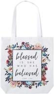 🙏 blessed is she who has believed tote bag: white, large - christian brands logo