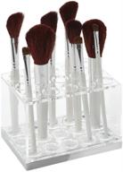 mdesign plastic makeup brush storage organizer: clear/chrome holder for eye/lip brushes, gloss, liners & lipsticks – 15 slots for bathroom vanity or countertop logo