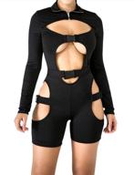 🔥 women's bodycon buckle high neck jumpsuit with long sleeves - sexy hollow out romper logo