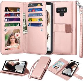 img 4 attached to Njjex Galaxy Note 9 Wallet Case - Luxury PU Leather Flip Cover with 9 Card Slots, ID Credit Folio, Detachable Kickstand, Magnetic Closure & Wrist Strap - RoseGold