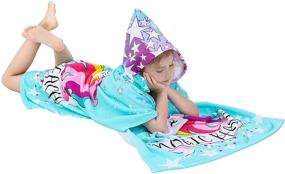img 2 attached to 🦄 Мягкие пляжные накидки для девочек от 3 до 10 лет, с капюшоном, пляжные полотенца-пончо - дизайн с волшебным единорогом - включает мешок на затяжке