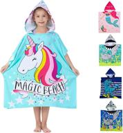 🦄 soft swim cover-ups for girls, ages 3-10, hooded bath beach poncho towels - magic unicorn design - includes drawstring bag logo