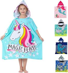 img 4 attached to 🦄 Soft Swim Cover-ups for Girls, Ages 3-10, Hooded Bath Beach Poncho Towels - Magic Unicorn Design - Includes Drawstring Bag