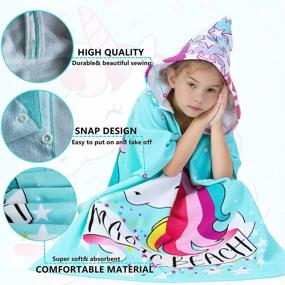 img 1 attached to 🦄 Мягкие пляжные накидки для девочек от 3 до 10 лет, с капюшоном, пляжные полотенца-пончо - дизайн с волшебным единорогом - включает мешок на затяжке