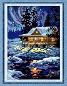 img 4 attached to 🧣 Artistic Stamped Cross Stitch Kit: The Night of The Arctic - Pre-Printed Pattern on Fabric, 11CT 10.6”X 15” Frameless Design