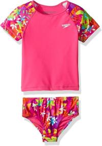 img 2 attached to 👙 Speedo Girls' UV Swim Shirt Short Sleeve Rashguard Set - Discontinued: Superior Sun Protection for Young Swimmers