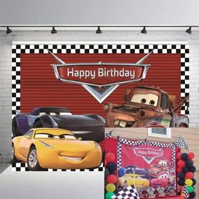 img 4 attached to 🏎️ Яркий фон тематики гоночных автомобилей RUINI для запоминающегося декора на день рождения - Баннер с рисунком машин размером 7x5 футов.