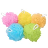 🛀 bath sponges & loofahs: large 5-pack mesh pouf shower wash balls (60g each) - soft, eco-friendly for men & women | cleansing, skin smoothing, exfoliating logo