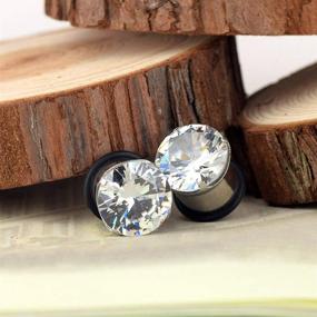 img 2 attached to 💎 Longbeauty Stainless Steel White Zircon Set Clear CZ Tunnel Plugs - 2Pcs Single Flare with O-Ring: Stretcher & Expander for a Beautiful Stretching Experience