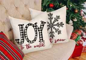 img 1 attached to 🎄 Set of 4 Farmhouse Christmas Decor Pillow Covers 18x18, Black White Buffalo Plaid, Winter Holiday Cushion Cases for Home Couch, Tree Snow Joy World, TH036-18