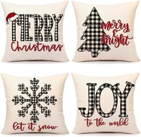 img 4 attached to 🎄 Set of 4 Farmhouse Christmas Decor Pillow Covers 18x18, Black White Buffalo Plaid, Winter Holiday Cushion Cases for Home Couch, Tree Snow Joy World, TH036-18