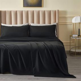 img 4 attached to 🛏️ DERBELL Brushed Microfiber Bed Sheet Set - Wrinkle, Fade, Stain Resistant - Deep Pockets - Easy Fit - Breathable & Cooling Sheets - 4 Piece (King, Black)