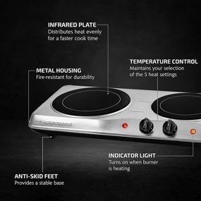 img 3 attached to 🔥 Ovente Electric Double Infrared Burner Cooktop, 6.75 & 7.75 Inch Ceramic Glass Hot Plates, 5-Level Temperature Control, Easy-Clean Stainless Steel Base, Portable Stove for Dorm & Office, Silver BGI102S