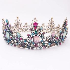 img 4 attached to Magnificent Milisente Jewelled Crystal Bridal Crowns: Exquisite Rhinestone Tiaras for Women, Bedazzling Wedding Hair Accessories, Gemstone Queen Crown in Vintage Gold