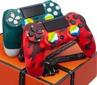 augex wireless controller compatible with p-4: includes 2 pack cables, 4 rainbow caps, dual motors, touchpad, and stereo headset jack (green red) logo