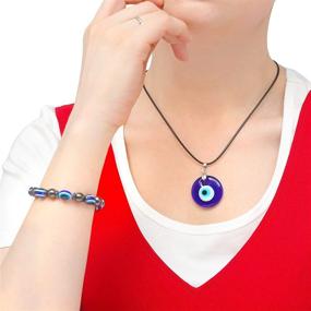 img 1 attached to Blue Evil Eye Protection Necklace and Bracelet Set: Turkish Lucky Pendant, Blue Eyes Glass, Leather Rope Chain/Stainless Steel for Women, Men, Boys, and Girls