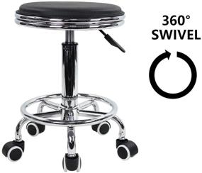 img 1 attached to Modern Industrial Metal Style Round Rolling Stool with Foot Rest in Black PU Leather - Height Adjustable for Spa Salon, Tattoo, Work, and Massage