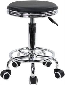 img 4 attached to Modern Industrial Metal Style Round Rolling Stool with Foot Rest in Black PU Leather - Height Adjustable for Spa Salon, Tattoo, Work, and Massage