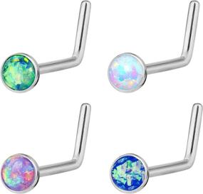 img 3 attached to 📿 Forbidden Body Jewelry: 20g 6mm Surgical Steel, Gold IP Plated & Rose Gold IP Plated Synthetic Opal L-Shape Nose Stud - Stunning Designs for Nose Piercing Enthusiasts!