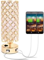 modern gold table lamp with usb charging ports, crystal shade, metal base - stylish bedside light for bedroom living room entryway office логотип