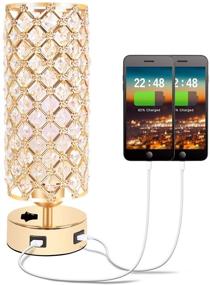 img 4 attached to Modern Gold Table Lamp with USB Charging Ports, Crystal Shade, Metal Base - Stylish Bedside Light for Bedroom Living Room Entryway Office