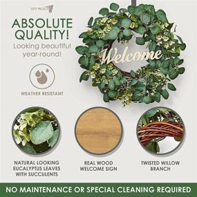 img 1 attached to 🌿 High-Quality 20-inch Eucalyptus Wreath with Hanger - Realistic Green Front Door Decor with Welcome Sign - Well-Made Outdoor Farmhouse Wreath for Summer