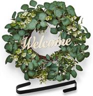 🌿 high-quality 20-inch eucalyptus wreath with hanger - realistic green front door decor with welcome sign - well-made outdoor farmhouse wreath for summer логотип