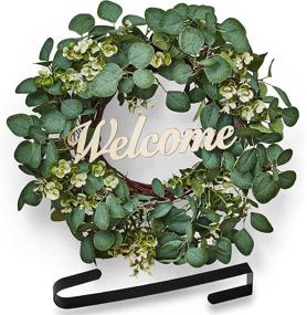 img 4 attached to 🌿 High-Quality 20-inch Eucalyptus Wreath with Hanger - Realistic Green Front Door Decor with Welcome Sign - Well-Made Outdoor Farmhouse Wreath for Summer