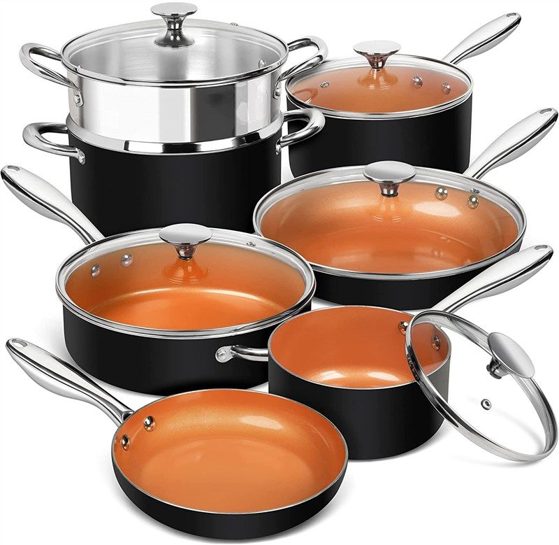 MICHELANGELO Copper Cookware Set 5 Piece, Ultra Nonstick Pots and Pans  Copper with Ceramic Interior, Copper Nonstick Cookware Set, Ceramic Pot and Pans  Set, Copper Pots and Pans, Copper Pots Set -5Pcs 
