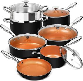 img 4 attached to 🍳 MICHELANGELO 12 Piece Copper Cookware Set with Ultra Nonstick Coating - Healthy & PFOA-Free Ceramic Titanium Coating