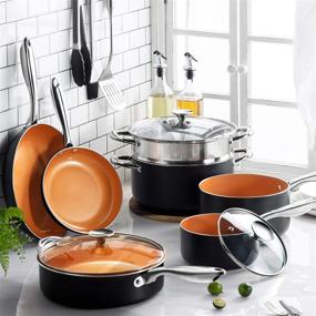img 3 attached to 🍳 MICHELANGELO 12 Piece Copper Cookware Set with Ultra Nonstick Coating - Healthy & PFOA-Free Ceramic Titanium Coating