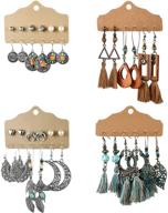 stylish rofusn 18 pairs bohemian earrings dangle set with vintage halloween-themed drop dangle huds for women/girls logo