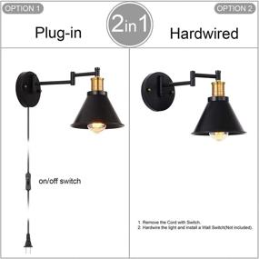 img 1 attached to 🔌 Pair of Swing Arm Wall Sconces with Plug-in Cord, Bedroom Wall Lamp Set, 1-Light Fixtures for Bedside Reading (2 Pack)