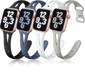 img 4 attached to Браслеты Getino Sport для Apple Watch 40 мм 38 мм 41 мм - Стильные, тонкие и дышащие силиконовые браслеты для женщин и мужчин - Серии 7 6 5 4 3 2 1 SE - 4 шт (черный, белый, бежевый, голубой)