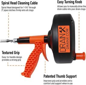 img 2 attached to 🚰 25 FT DrainX Heavy Duty Ergonomic Load Support Drain Auger - Enhanced Grip Handle - Unclogs Household Drains, Pipes, Gutters
