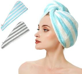 img 4 attached to 🔵 2020 Updated AuroTrends Microfiber Hair Towel Wrap 2 Pack - Super Absorbent Quick Dry Hair Drying Towels Set (Baby Blue+Grey)
